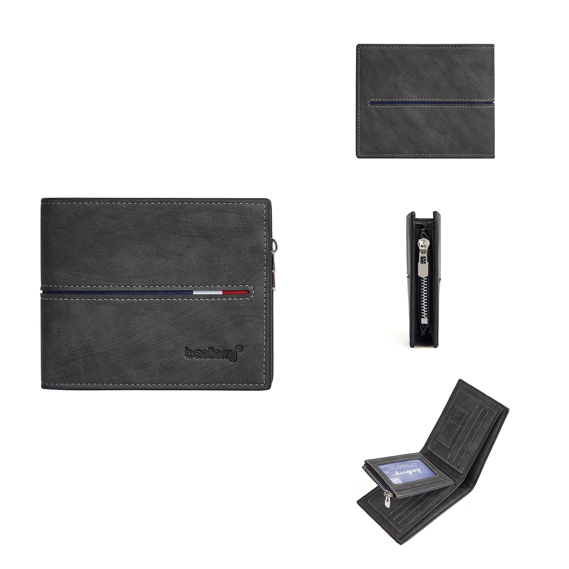 

Мужской винтажный простой короткий кошелек Baellerry с несколькими отделениями для карт и кошельком для монет на молнии чёрный