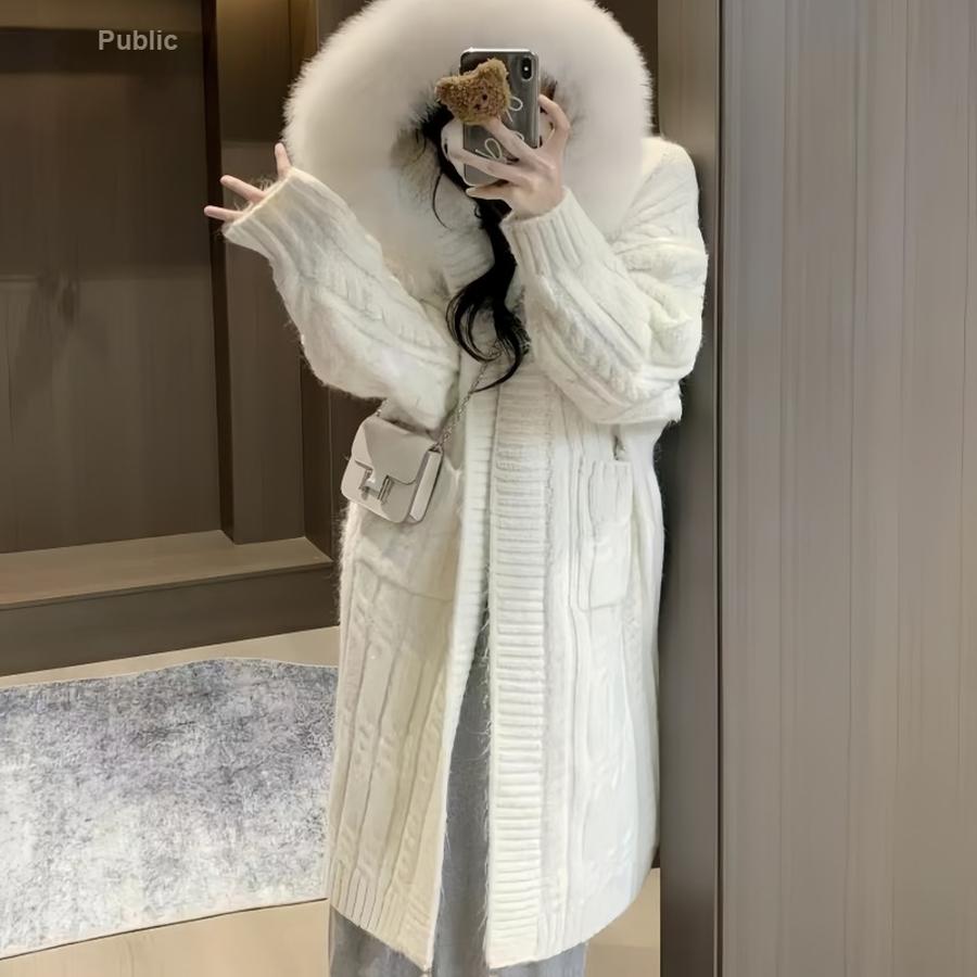 Winter Chunky Knit Long Sleeve Oversized Cable Knit Sweater Coat for Women