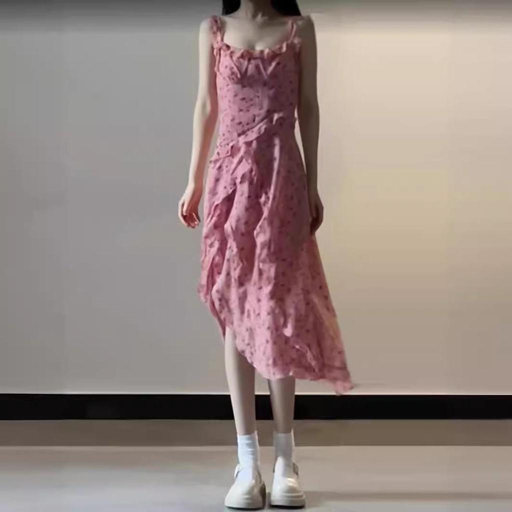 Summer 2024 Slim Waist French Floral Ruffle Dress