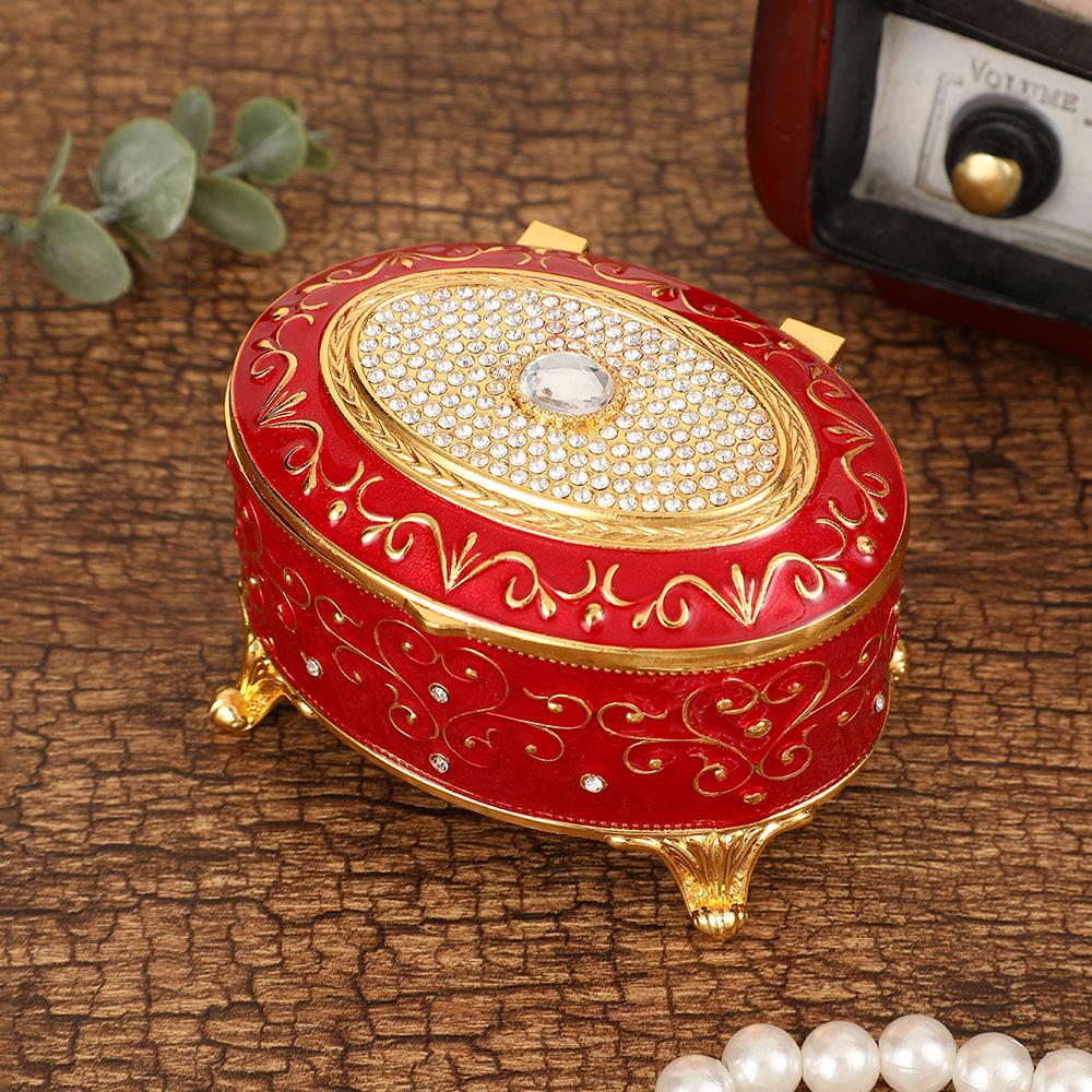 European Light Luxury Retro Jewelry Box Diamond-encrusted Oval Jewelry Box Zinc Alloy Fashion Exquisite Jewelry Storage Box