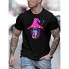 European Sizes Mushroom Mage Men's Fashion Trend Print, Men's Round Neck Short Sleeve T-Shirt, Vacation Camping Casual Tee, Comfortable Summer Top