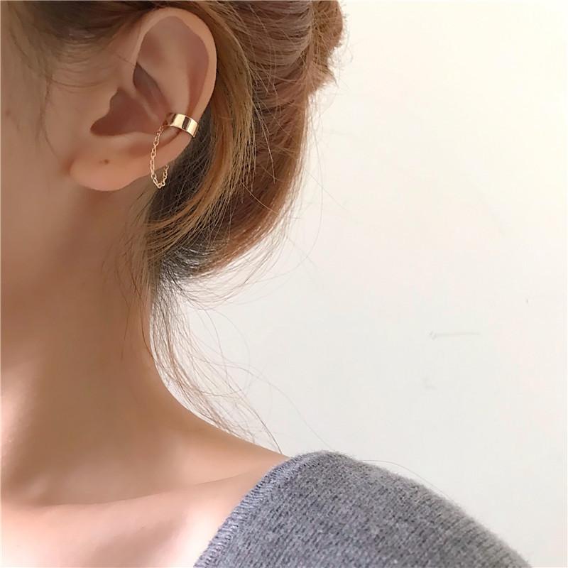 Rock Vintage Zircon Star Chain Tassel Clip Earrings For Women Unisex Minimalist Fake Piercing Earbone Ear Cuff Jewelry Gifts