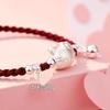Handmade 999 Sterling Silver Cat Bracelet for Women - Red Woven Rope, Gift for Little Girls