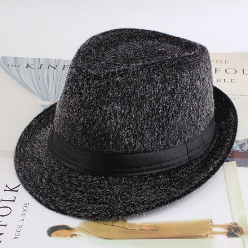 Autumn and winter men's top hat, Frannie plaid fabric warm middle-aged and elderly jazz hat casual top hat men's hat