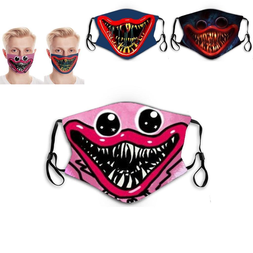 Máscara Facial de Algodão de Halloween Poppy Playtime Huggy Wuggys Para Adultos Ajustável Respirável