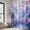 Serene Chinese Landscape Bath Curtain - Cherry Blossoms, Pagoda, Stone Bridge, Misty Mountains, Polyester,  Machine Washable