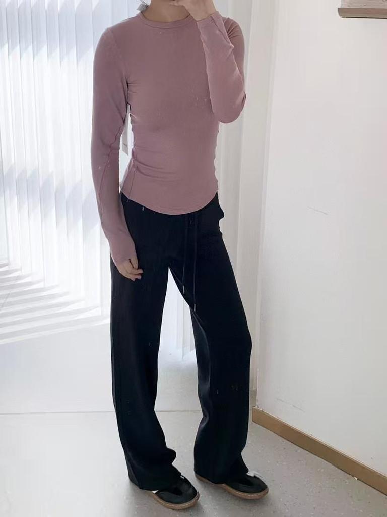 Lightweight Traceless Loose Straight High-Waisted Drawstring Casual Sports Yoga Pants - Comfortable, Elastic, Perfect for Fitness