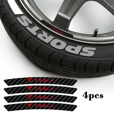 4Pc Car Badges Carbon Fiber Wheel Rims Stickers Auto Emblem Decal For Model 3 Model S Model X Y Keyless Protector Holder