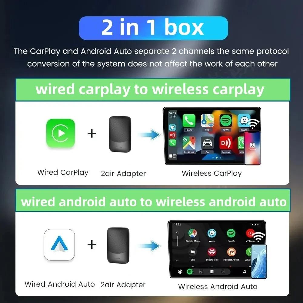2-in-1-Kabelloser CarPlay-Adapter und kabelloser Android Auto-Adapter, Plug-and-Play für die originale OEM-Autoverkabelung mit kabelloser Smartbox