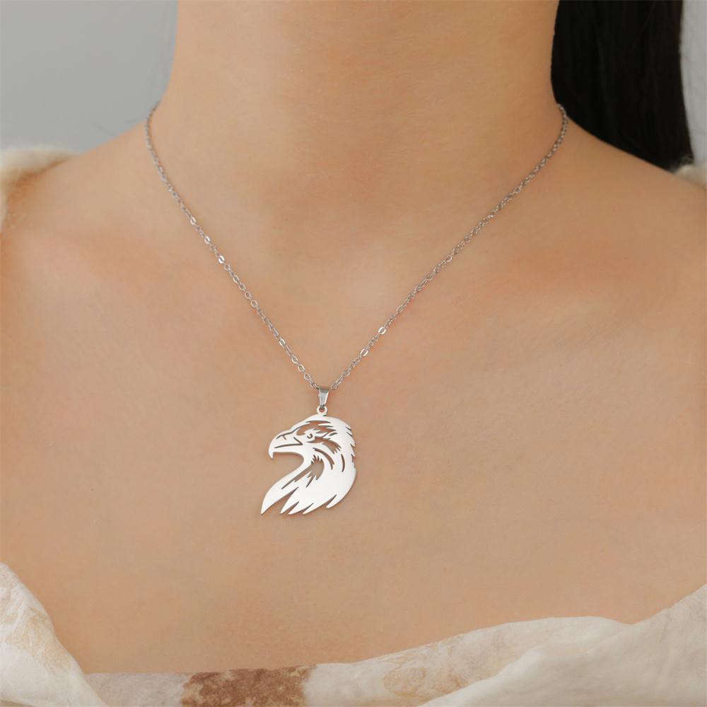 My Shape Punk Eagle Head Pendant Necklaces Stainless Steel Animal Bird Bald Eagle Charms Neck Chain Choker Jewelry Men’s Gifts