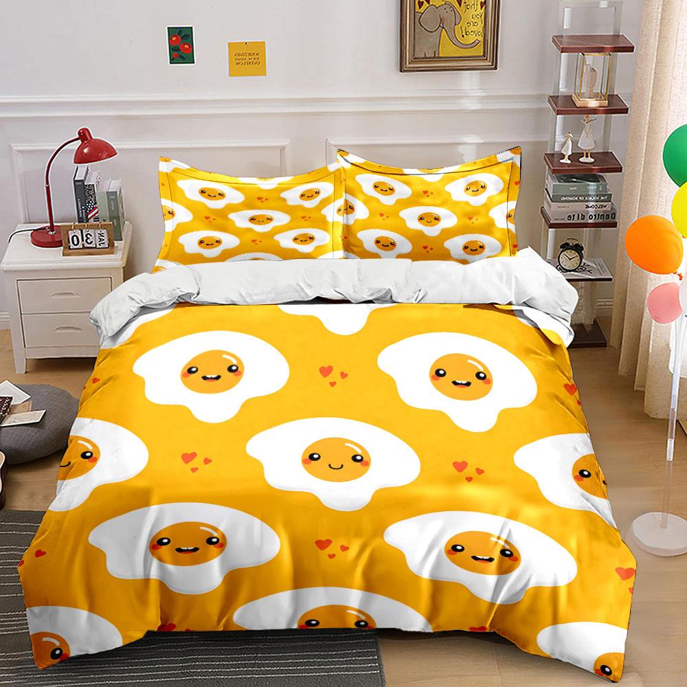 Cute Egg-Themed Set for Kitchen Decor Kid's and Adults' Bedroom Decor, Exquisite Three-piece Bedding Set Gift