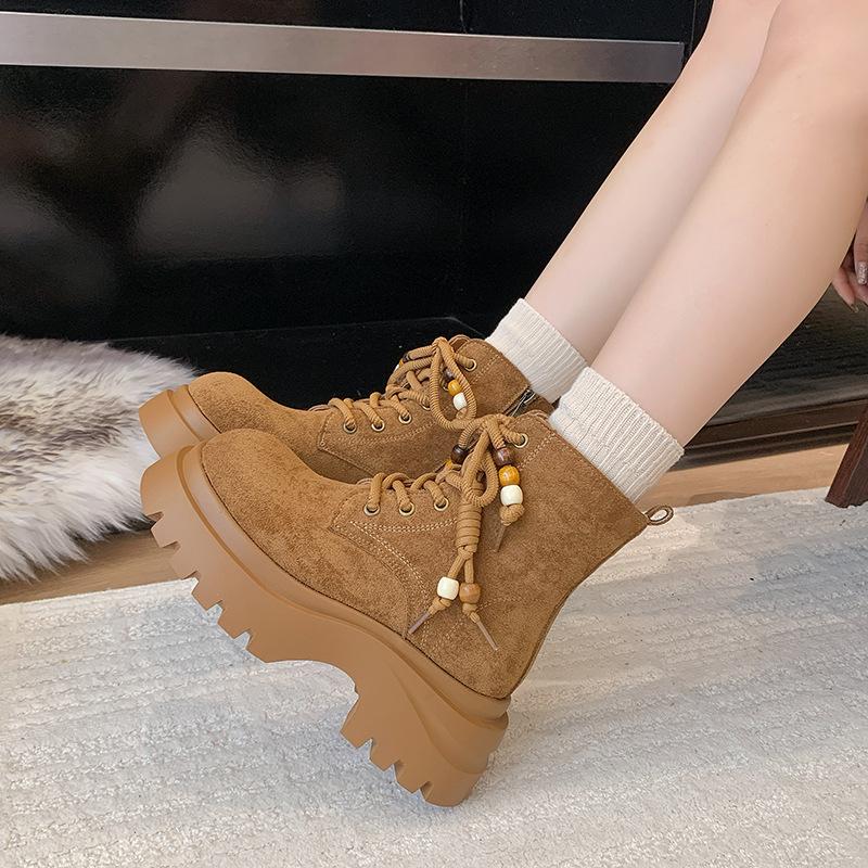 Short Boots Children's 2025 Autumn New Retro Thick-soled Beaded Straps Short Boots Soft-soled Fashion Matte Martin Boots