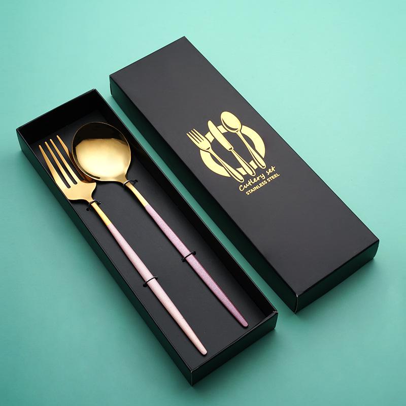 Portuguese Tableware Set: Stainless Steel Knife, Fork, Spoon - 4-Piece Western Steak Gift Box