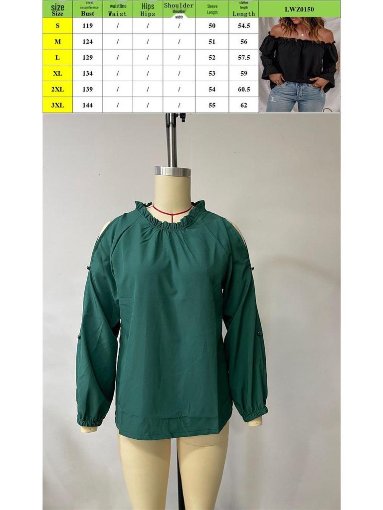 Women's Off-the-Shoulder Chiffon Blouse - European and American Style, Solid Color Pullover for Spring and Autumn, Sexy & Elegant.