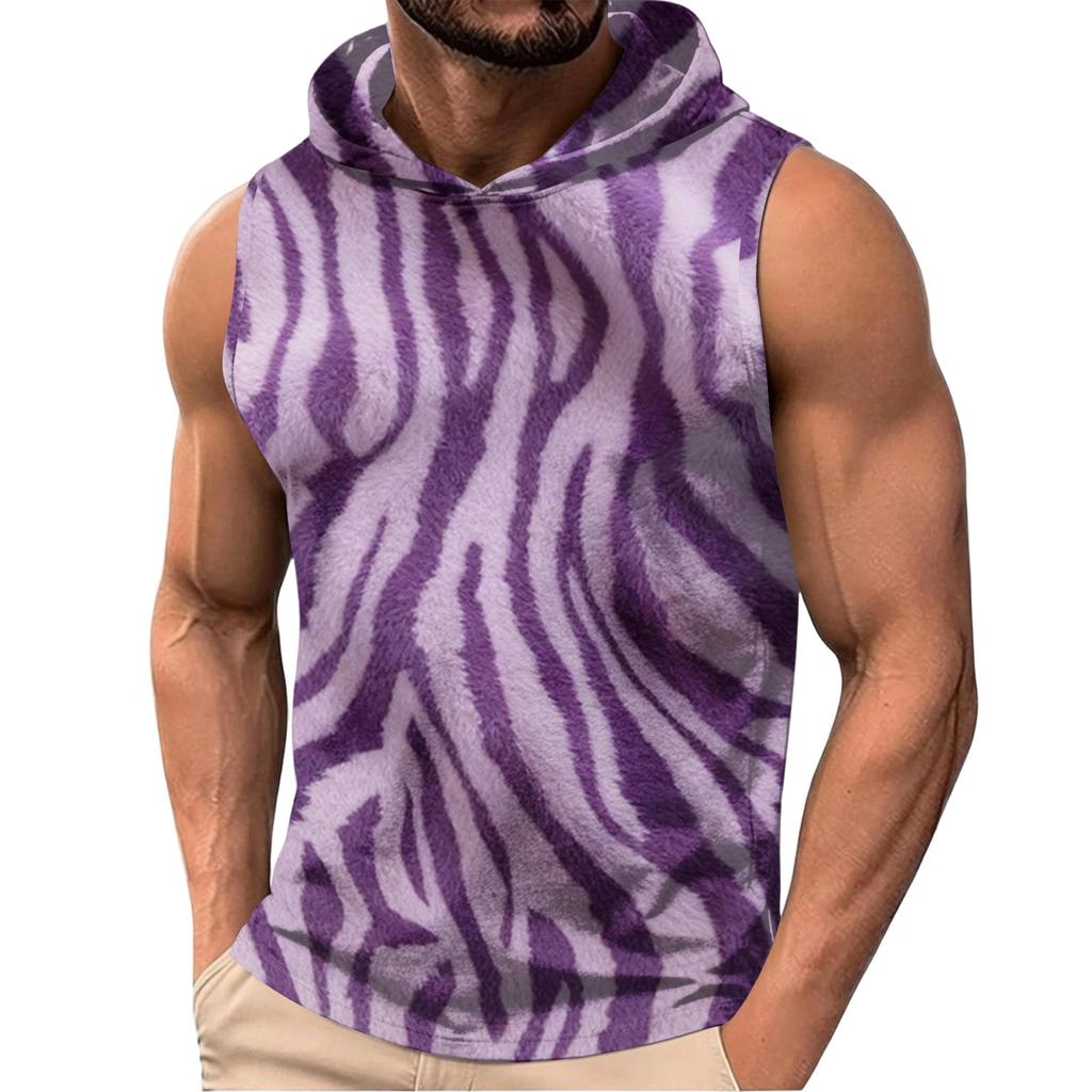 Men's Sleeveless Hoodie Lightweight Casual Vest with Leopard Print Pattern Fashionable Design for Summer Outdoor Activities Gym and Daily Wear