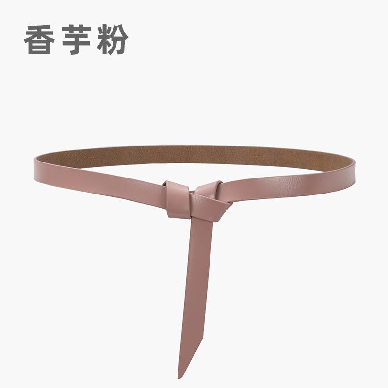 Ladies' New Leather Belt Casual Versatile Pure Cowhide Thin Waistband Knotted Waist With Dress, Suit Waist Cinching Outer Outfit