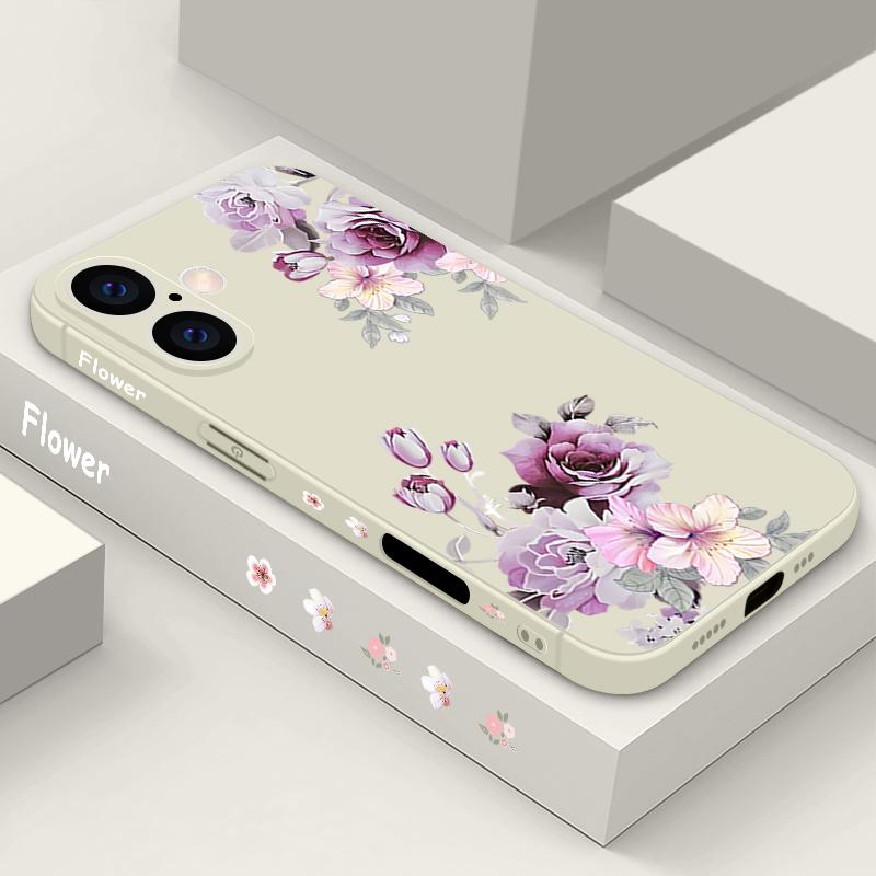 

Фиолетовый цветочный узор противоударный чехол для iPhone 16 Pro Max 15 Pro 14 13 12 Mini 11 XS XR 8 7 ремешок TPU защита линз матовый мягкий чехол для телефона iPhone 16