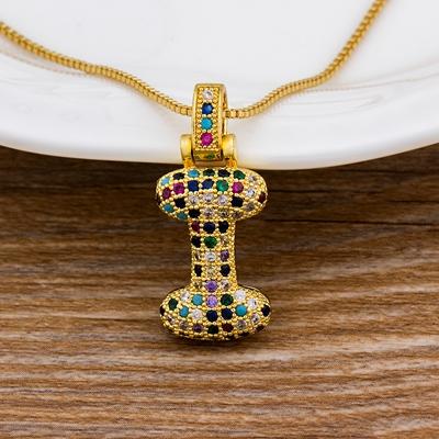 Nidin Fashion Luxury 26 Letters Copper Zircon Pendant Necklace for Women Rainbow Initials Name Necklace Wedding Party Jewelry