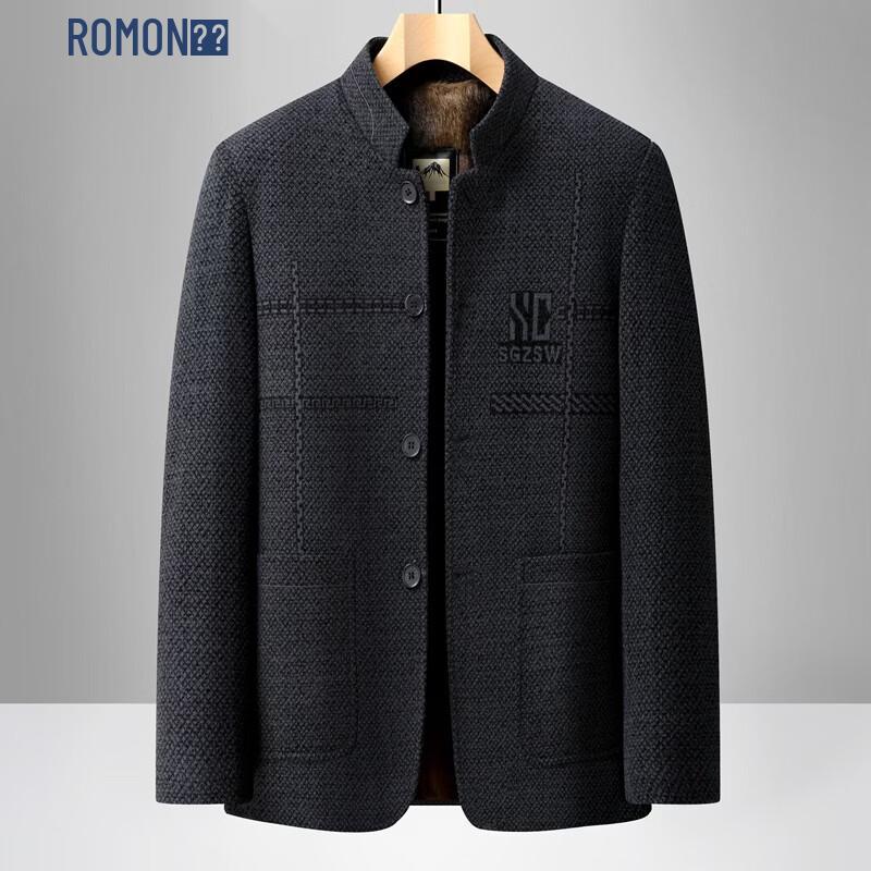 ROMON Men's Casual Wool-Blend Stand-Collar Jacket
