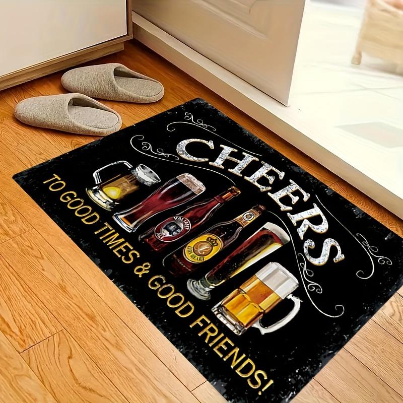 "Cheers To Good Times" Bar Theme Doormat, Polyester Flannel Non-Slip Machine Washable Low Pile Rug for Indoor Home Decor