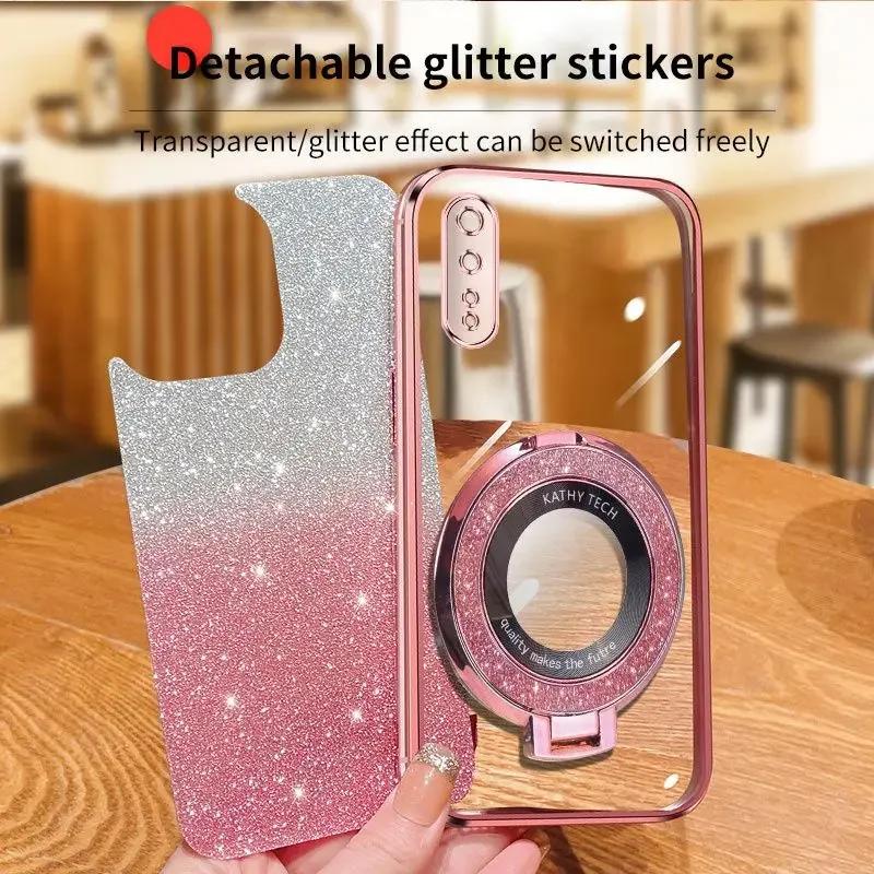 Luxury Plating For Honor Magic 7 Lite Pro 5G X9C Magnetic Stand Holder Glitter Case For Honor X9C Magic Pro Lite 7 5g Soft Cover