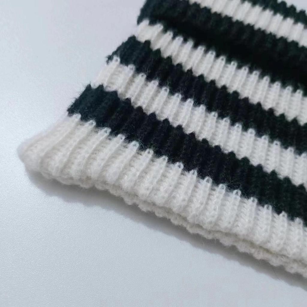 Women's Cute Japanese Cat Ear Wool Hat - Warm & Versatile for Autumn/Winter, Striped, Couple's Pullover Style.