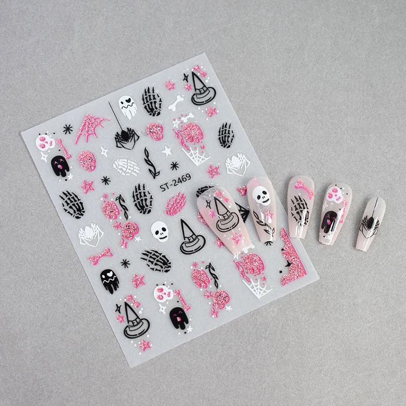 3D Halloween Nail Stickers Little Spider Pumpkin Ghost Funny Glitter Nail Decals For Festival Nail Decor Manicure Sliders