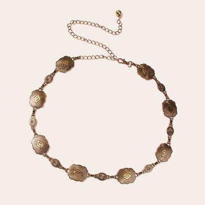 European and American Ancient Gold Smearing Western Ins Style Metal Women's Waist Chain Retro Carving