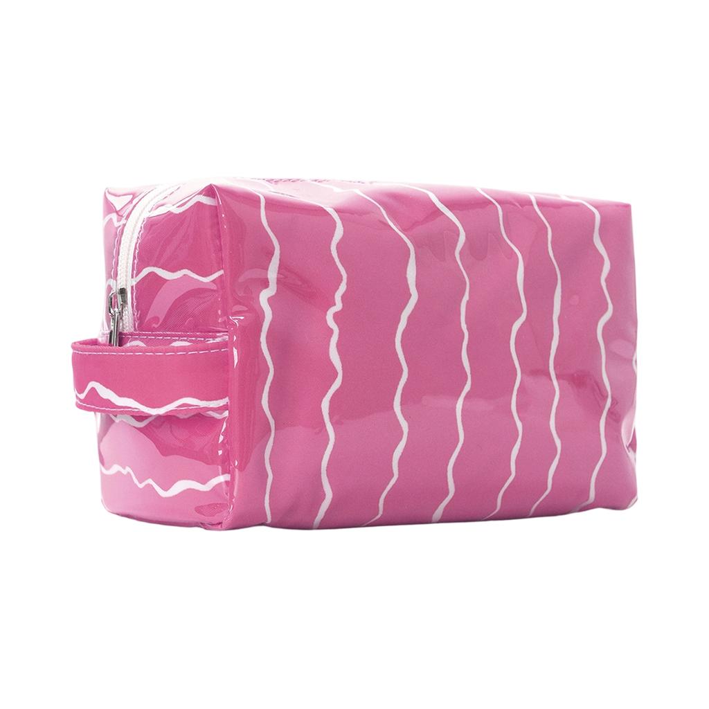 Wavy Pattern PVC Cosmetic Bag Large Capacity Waterproof Travel Toiletry Organizer Portable Storage Pouch with Handle for Bathroom