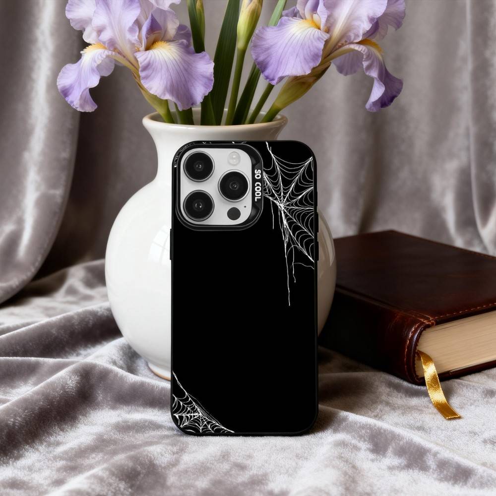 S-Spider W-web P-pattern Phone Case For iPhone17,16,15,14,13,12,11 Plus,Pro Max Candy Silver Plated Inside Cover