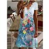 Cross-Border European American Summer New Wave V-Neck Small Floral Fashion A- Line Minimalist Short Sleeve Mid Length Long Length Dress Women