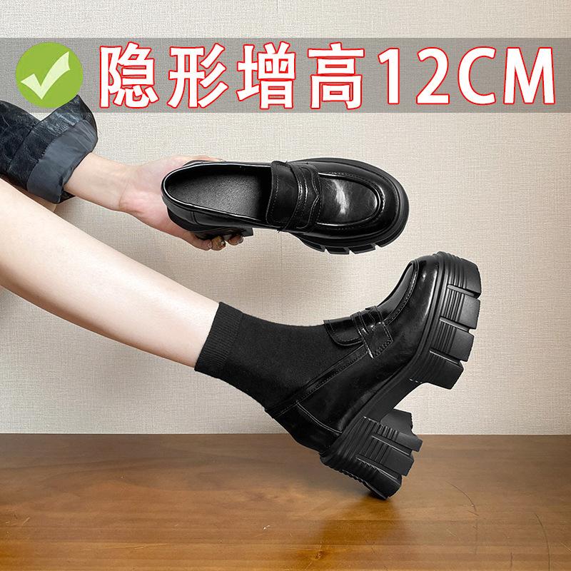 

12Cm thick sole inner height increase small thick heel high heel small size single shoes small leather shoes female khaki 33 чорний