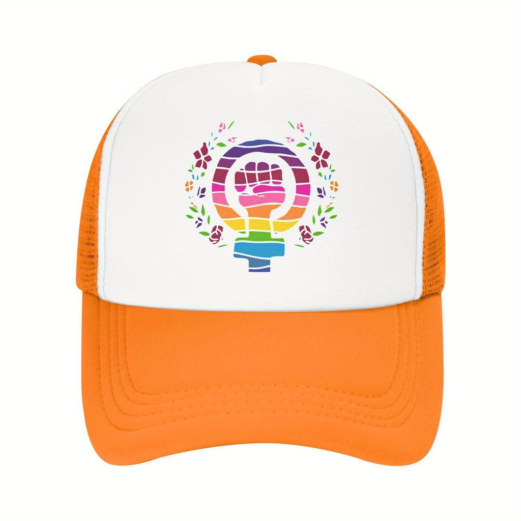 Feminist Fist Rainbow Symbol Trucker Cap Breathable Mesh Back Adjustable Casual Baseball Hat Unisex Outdoor
