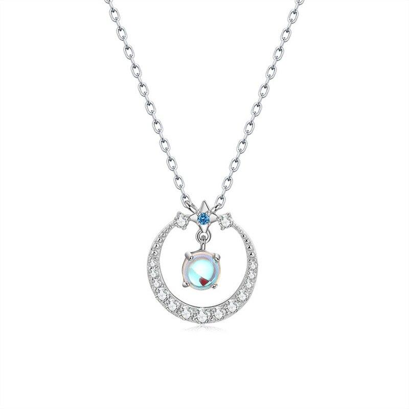 Ciondolo Charm Collana Girocollo in Argento Sterling 925 Pietra di Luna Perla Rotonda Gioielli per Donna Dz610
