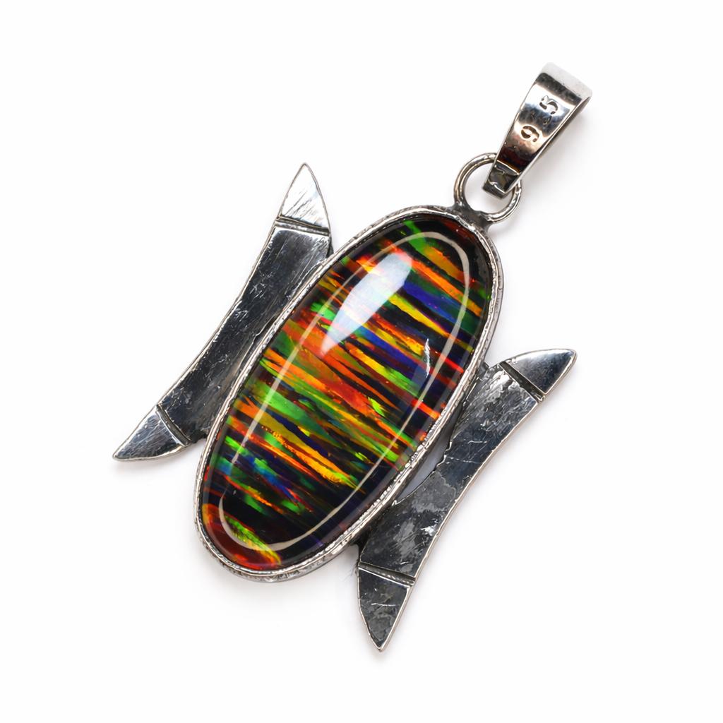 

Brazilian Natural Opal 35 Ct 925 Sterling Silver CERTIFIED Oval Gems Pendant 40.3 mm approx різнокольоровий