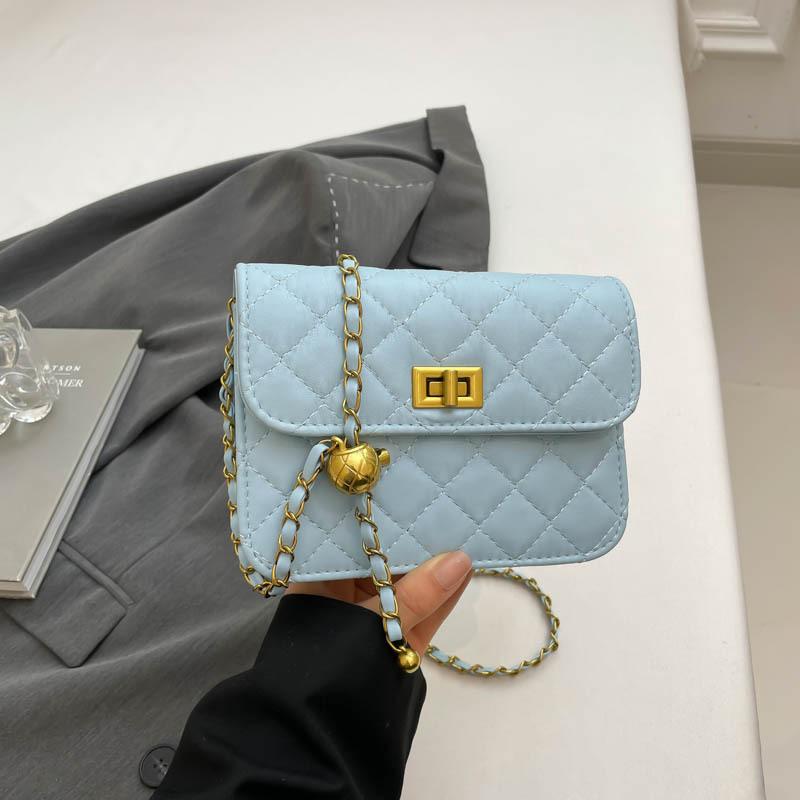 

2025 summer new golden ball chain small square bag women s bag fragrant single shoulder fashion women s bag trend oblique span mobile phone bag синій
