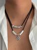 PuRui Fashion 2Pcs/Set Black Simple Korean Velvet Alloy Necklace Adjustable Rope Chain Men Daily Y2K Zircon Accessories Gift