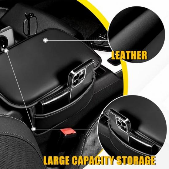 Black Leather Seat Cushion Armrest Protector Storage Pad Interior Car Accessory
