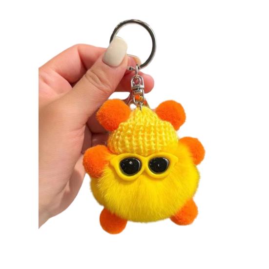 Keychain Cartoon Doll Wearing Hat Glasses Decor Imitation Rabbit Fur Charm Key Chain Keys