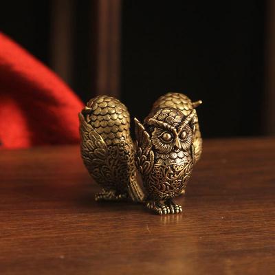 1Pc Bookshelf Decoration Vintage Brass Owl Statue Ear Covering Animal Sculpture Desktop Home Office Ornament Unique Gift