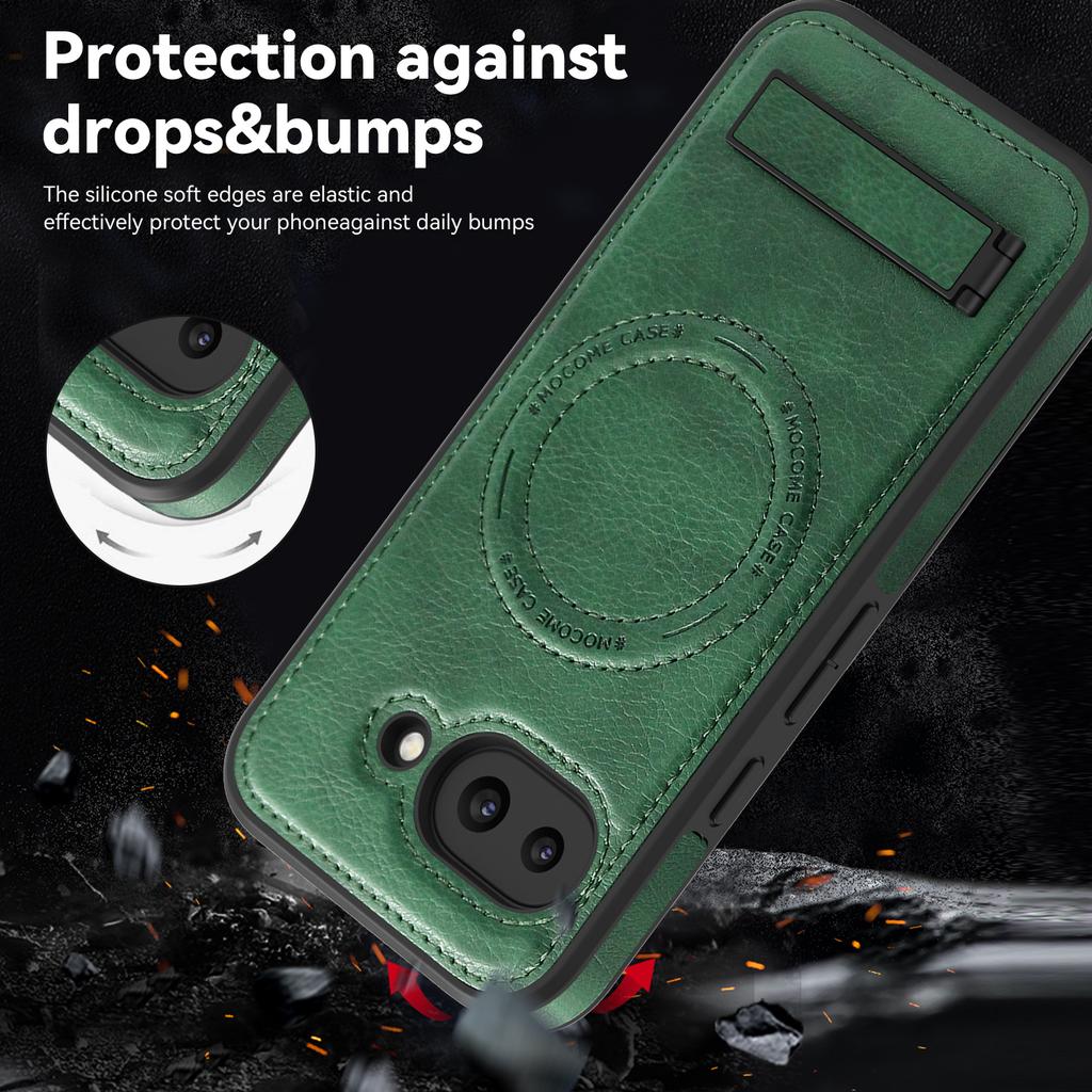 For Google Pixel 9a Magnetic Case Kickstand Leather Phone Back Cover