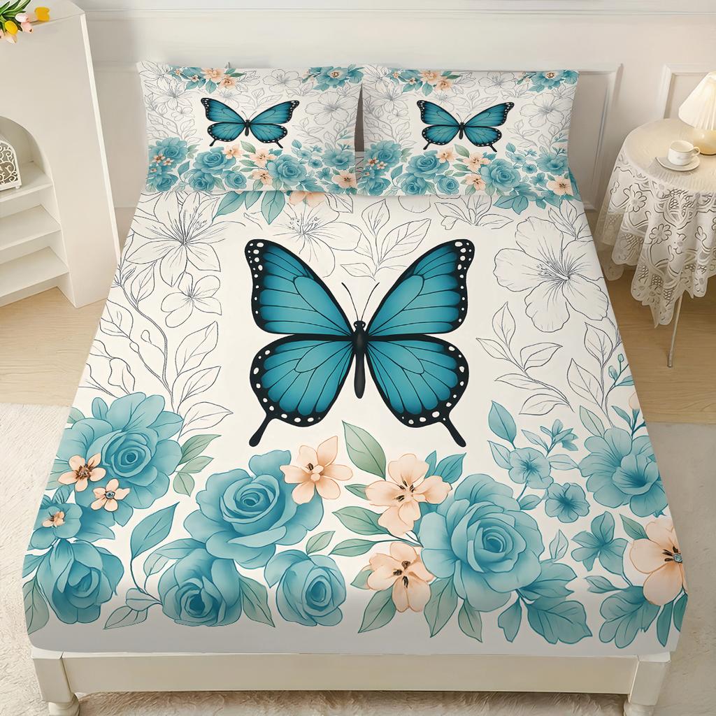 3Pcs Dreamy Beautiful Butterfly Printed Coreless Bed Sheet Set In Multiple Size Comfortable Bed Cover Bedroom Bedding Decoration