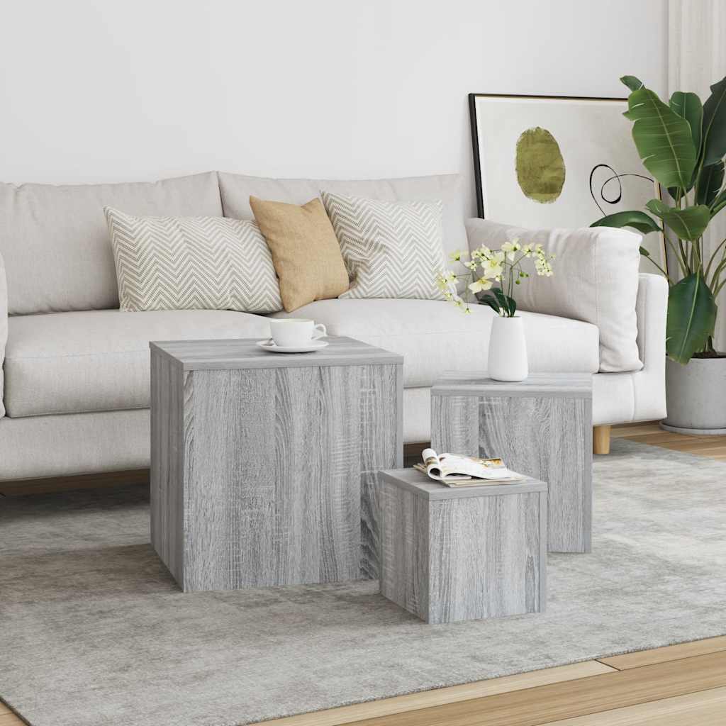 Side Tables Set of 3 Grey Sonoma Particleboard