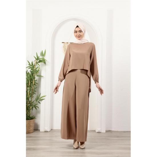 

Женская эластичная блузка с асимметричным вырезом и свободными брюками, двойной костюм хиджаба