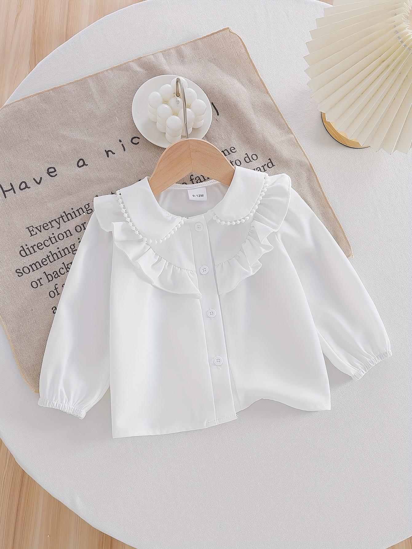 

Baby girl spring and autumn style college style long-sleeve shirt, pure color casual and versatile doll collar lotus leaf edge loose style thin top 6-9M белый