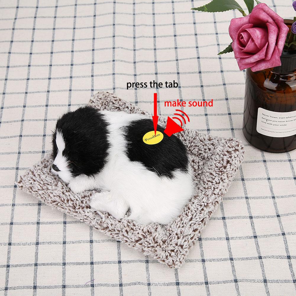 Simulation Sleeping Dog Puppy Ornament Animal Plush Toy Bamboo Charcoal Decor (Black+White)