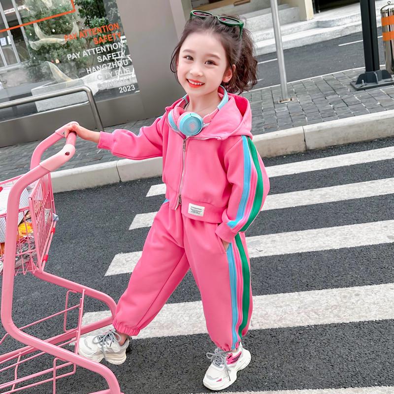 2026 Girls' Stylish Color Block Spring Hoodie Set
