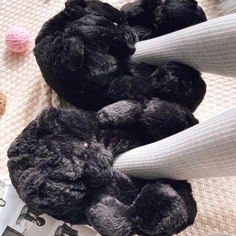 

Cute Teddy Bear Plush Winter Slippers wrapped Heel Funny Indoor Floor Shoes Women Gift warm Soft Cartoon Fluffy Animal Slippers 37 чорний