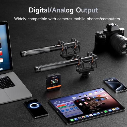 comica VM40 Combo Wireless Microphone, 2-Person Video Gun Microphone [32-Bit, 32GB Internal Recording, Super Cardioid] 2.4GHz Wireless + Wired Dual-Mo