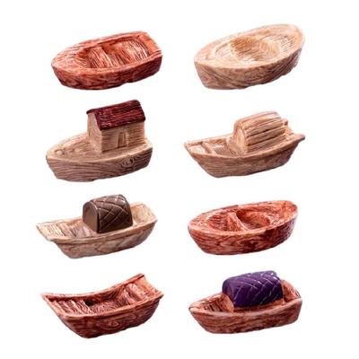 8Pcs Resins Miniature Boats Figurines Jiangnan Styles Decorative Ornaments for Garden Landscape and Desktop Shelf Decors